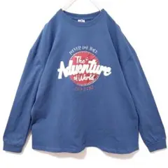 カットソー　長袖　青　ブルー　メンズ　XL　古着　ビッグプリント　フック