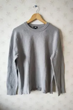 ☆UNIQLO ユニクロ グレー クルーネック 長袖ニット セーター L ☆