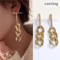 No.40A フープチェーンイヤリング ゴールド 韓国 地雷 パンク KPOP