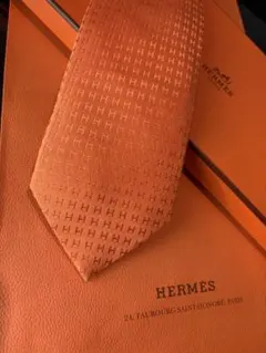 HERMES エルメス ネクタイ オレンジ ファソネ H柄 定番 王道 希少