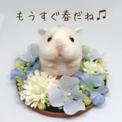 羊毛フェルト　ハムスター　パールホワイト　春　花【エレナ様専用】