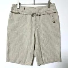 コムサイズム ハーフパンツ ストライプ チェーンベルト ラメ ベージュ M Yのサムネイル
