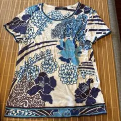 レオナール LEONARD Tシャツ 綿100% ブルー 花柄 フラワー - メルカリ