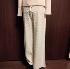 ehoka sopoアイボリー ケーブルニット ワイドパンツ
