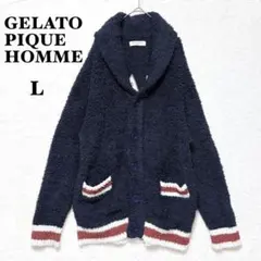 ジェラートピケオム カレッジロゴ ショールカラー カーディガン L ネイビー