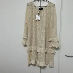 新品　ZARA アイボリー レース チュニック ミニ　ワンピース　M