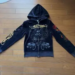 Ed Hardy ブラック パーカー フルジップ エドハーディー ベロアのサムネイル