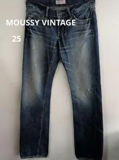MOUSSY VINTAGE ストレートデニム ダメージ加工　S ブルー