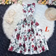 春夏コーデ　ローズ♡エレガントな艶感♡パーティードレス♡ノースリーブ♡L