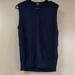 UNIQLO ウール100% Vネックニットベスト L ネイビー