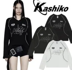 Kashiko Vネック長袖Tシャツ charcoal シズニルック