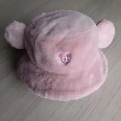 未使用　ディズニー　耳つき　ファンキャップ　バケットハット　ピンク　ファー　ボア