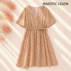 マジェスティックレゴン 小花柄カシュクール 원피스 ロング丈 茶系カジュアル