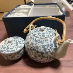 花柄 陶器製急須、湯呑(5個)セット