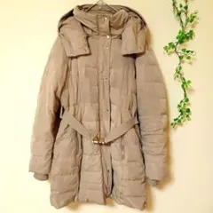 175【ZARA】ダウンジャケット　Aライン　フード　ベルト　ベージュ（Ｍ）