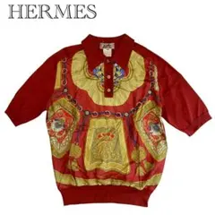 エルメス　ツイルレーヌ 切替 半袖 ポロシャツ シルク 100％ 36のサムネイル