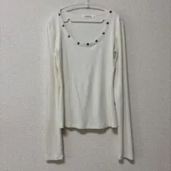 Y2Kホワイト 長袖 トップス ネックライン装飾