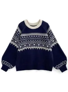 ノルディック柄ニットトップス gn331 ネイビー F