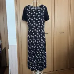 黒 ブラック 花柄 ドットローラアシュレイワンピース 大きめ ゆったり
