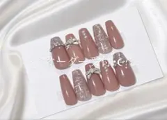 ♥︎オーダー専用♥︎ネイルチップピンクツイードフレンチガーリーワンホンちゅるんリボン