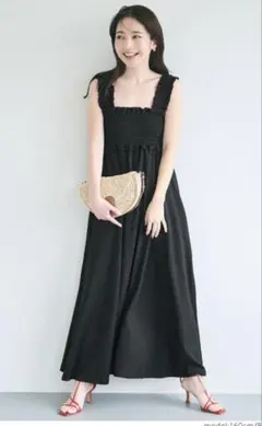 ブラック キャミワンピース 肩フリル coca