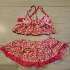 女の子用ピンク花柄セパレート水着