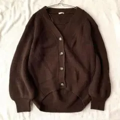 【ジーユー】パフスリーブコクーンカーディガン フルボタン Vネック 長袖 M