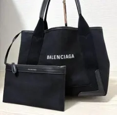 良品】バレンシアガ ネイビーカバスS ハンドバッグ キャンバス ポーチ