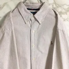 ラルフローレン　ストライプ　ワンポイント刺繍　ボタンダウンシャツ　グレー　ＸＬ☆