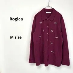 Rogica ロジカ　襟付きカーディガン　M 花柄　バーガンディ　ウール　長袖のサムネイル