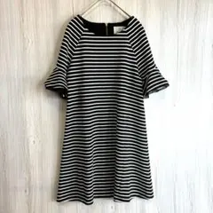 美品　Riorinka 袖フリル ボーダーワンピース メッシュ 伸縮性 M〜L