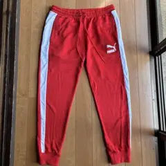 【美品】PUMA プーマ トラックパンツ スウェット 赤×白 サイドライン XL