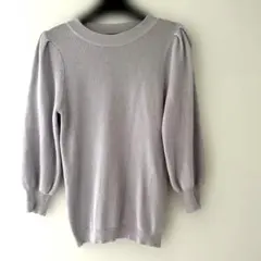 fifth 薄紫色のリブ編みニット七分袖プルオーバー