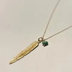羽根型フェザーネックレス 金メッキ ターコイズブルー レディース