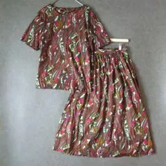 訳ありレトロ／ハンドメイド ペイズリー柄 セットアップ 上下セット M相当 総柄