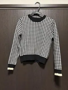 【トップス】INDEX　ジャガードニット　ギンガムチェック　白　黒　S