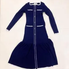 美品【セルフォード】ニットワンピース　マキシ丈　ネイビー　サイズ38