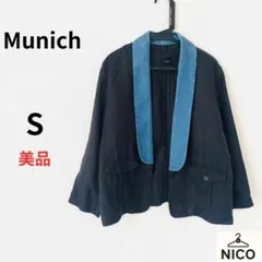 Munich ミューニック デニム襟 リネンブレンド 羽織りジャケット S 黒のサムネイル