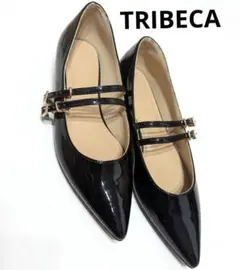 美品 TRIBECA エナメル 36 ダブルストラップパンプス 黒 フラット