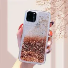 iPhone 15用スマホケース キラキララメ入りクリアケース　ゴールド