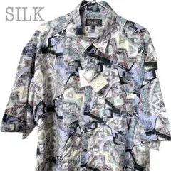 CREALY シルク 100% 半袖 シャツ XL 総柄 アート 新品 ◎