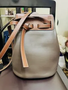 レザー バケツ型ショルダーバッグ グレー/ブラウン