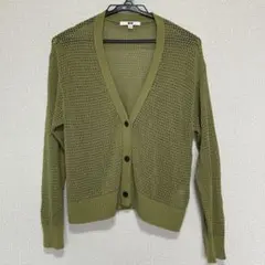 ユニクロ　メッシュVネックショートカーディガン（長袖）　Mサイズ　グリーン
