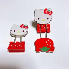 ハローキティーちゃん ダブルクリップ 裏表に苺とキティー 柄 ×2個
