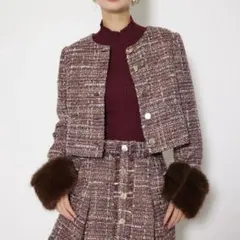 【rienda 】　現行品　2WAYツイードショートジャケット　フェイクファー