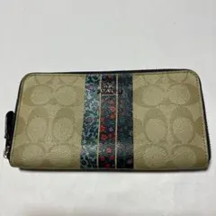 【外観美品】COACHコーチ長財布 ラウンドファスナー 花柄 フラワー ホワイト