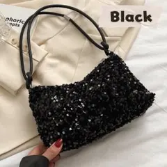 スパンコール ハンドバッグ 肩掛け ブラック 黒 結婚式 謝恩会 新品 大人女子