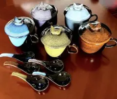 新品未使用品☆茶碗蒸し マグカップ バラエティカップ 蓋スプーン付き5客セット