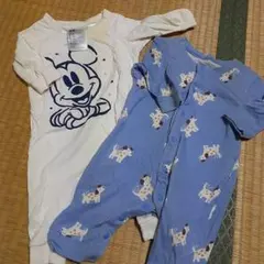 H&M ミッキーマウスロンパース & 犬プリントカバーオール セット サイズ56