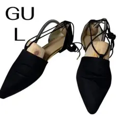 美品★GU レースアップ フラットパンプス　L 黒　ポインテッドトゥ スエード